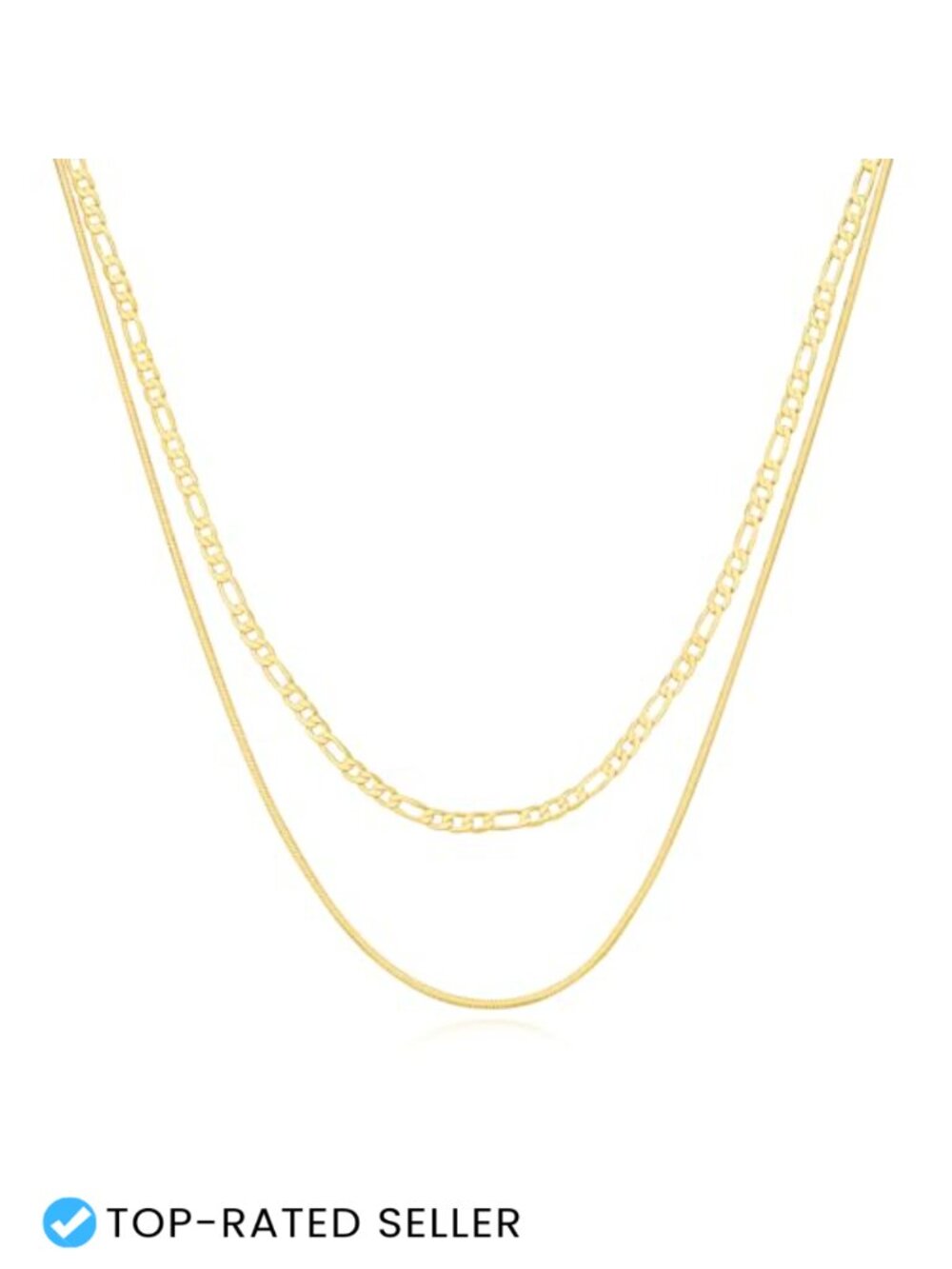 14K Gold Plated Layered Snake & Figaro Chain Necklace Set for Women